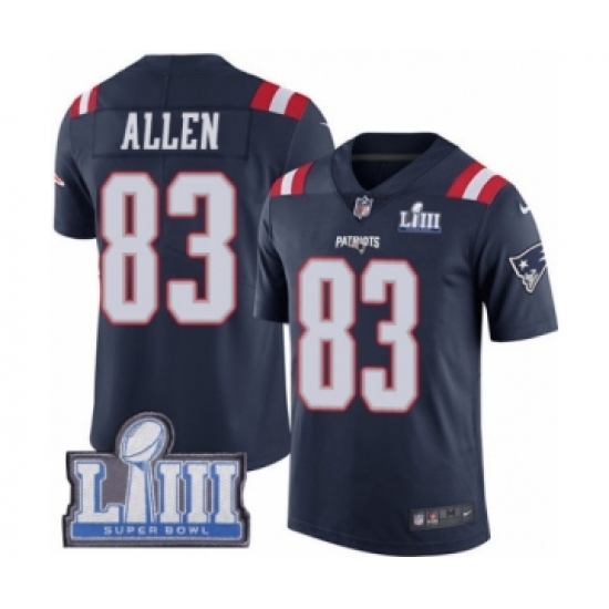 Youth Nike New England Patriots 83 Dwayne Allen Limited Navy Blue Rush Vapor Untouchable Super Bowl LIII Bound NFL Jersey
