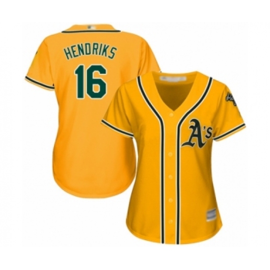 Women's Oakland Athletics 16 Liam Hendriks Authentic Gold Alternate 2 Cool Base Baseball Jersey