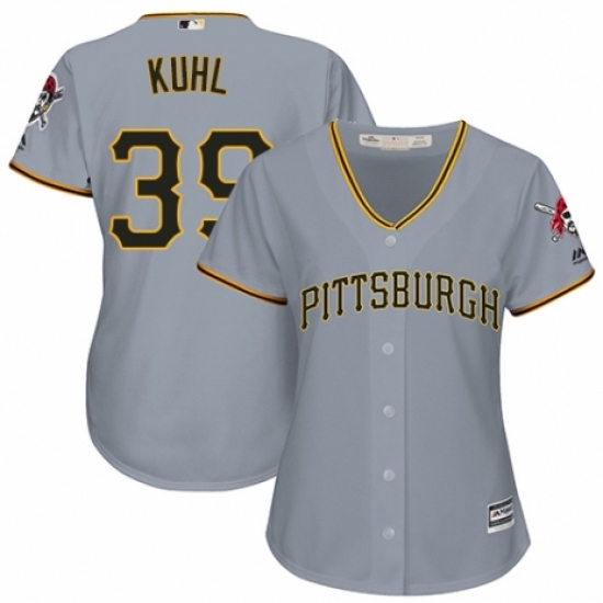 Women's Majestic Pittsburgh Pirates 39 Chad Kuhl Replica Grey Road Cool Base MLB Jersey