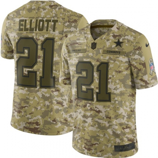 Youth Nike Dallas Cowboys 21 Ezekiel Elliott Limited Camo 2018 Salute to Service NFL Jersey