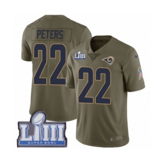 Men's Nike Los Angeles Rams 22 Marcus Peters Limited Olive 2017 Salute to Service Super Bowl LIII Bound NFL Jersey