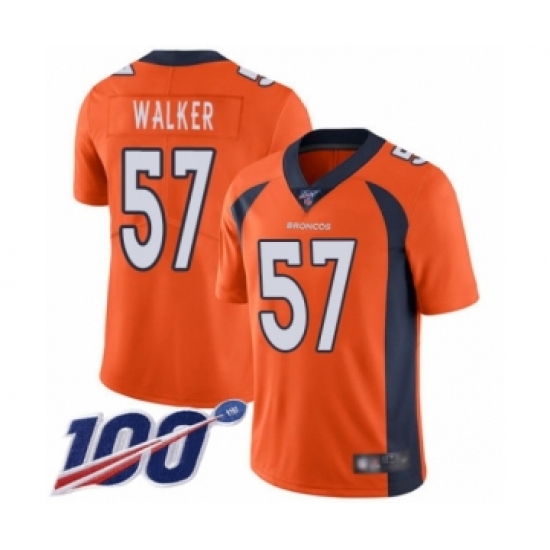 Men's Denver Broncos 57 Demarcus Walker Orange Team Color Vapor Untouchable Limited Player 100th Season Football Jersey