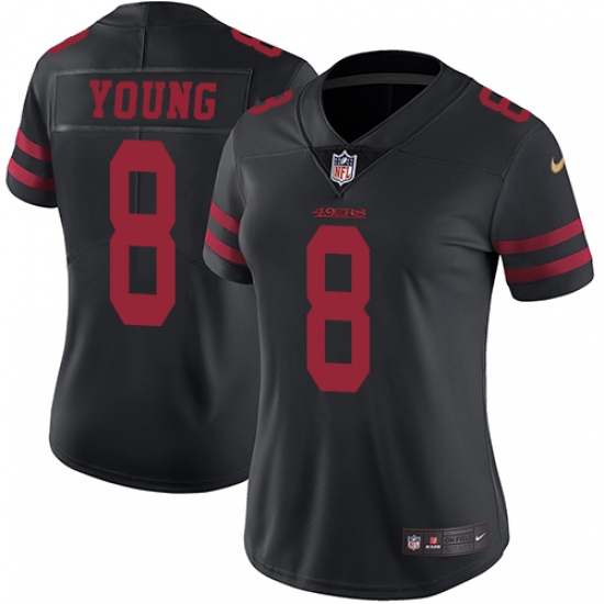 Women's Nike San Francisco 49ers 8 Steve Young Black Vapor Untouchable Limited Player NFL Jersey