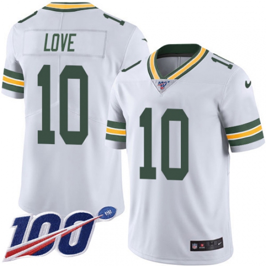 Men's Green Bay Packers 10 Jordan Love White Stitched NFL 100th Season Vapor Untouchable Limited Jersey