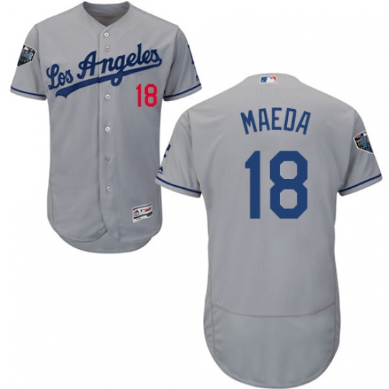Men's Majestic Los Angeles Dodgers 18 Kenta Maeda Grey Road Flex Base Authentic Collection 2018 World Series MLB Jersey
