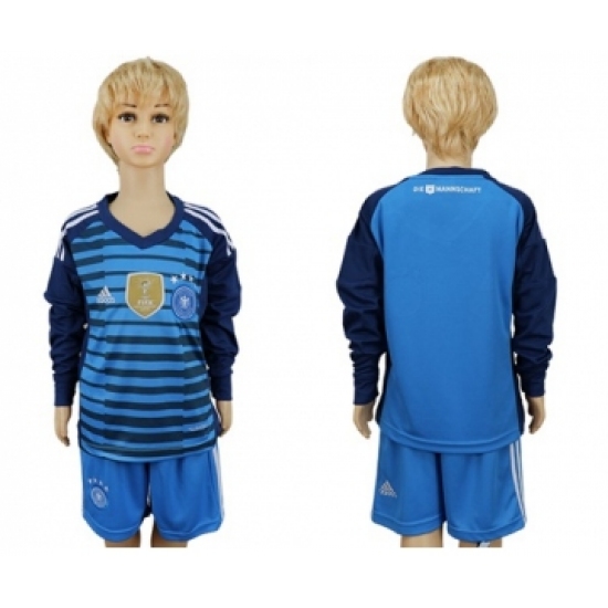 Germany Blank Blue Long Sleeves Kid Soccer Country Jersey