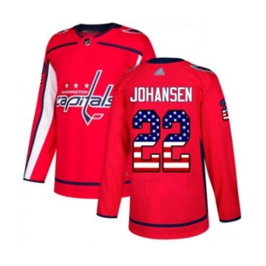 Men's Washington Capitals 22 Lucas Johansen Authentic Red USA Flag Fashion Hockey Jersey