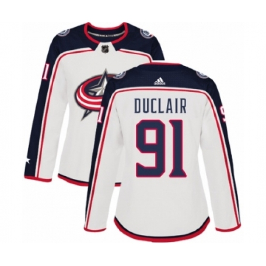 Women's Adidas Columbus Blue Jackets 91 Anthony Duclair Authentic White Away NHL Jersey