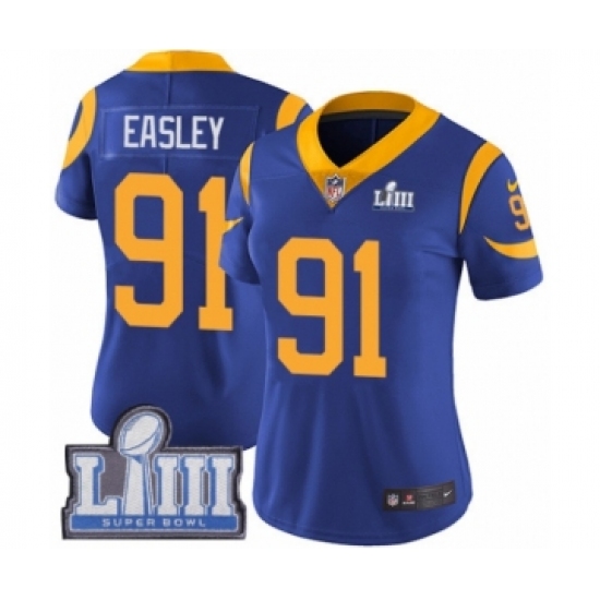 Women's Nike Los Angeles Rams 91 Dominique Easley Royal Blue Alternate Vapor Untouchable Limited Player Super Bowl LIII Bound NFL Jersey