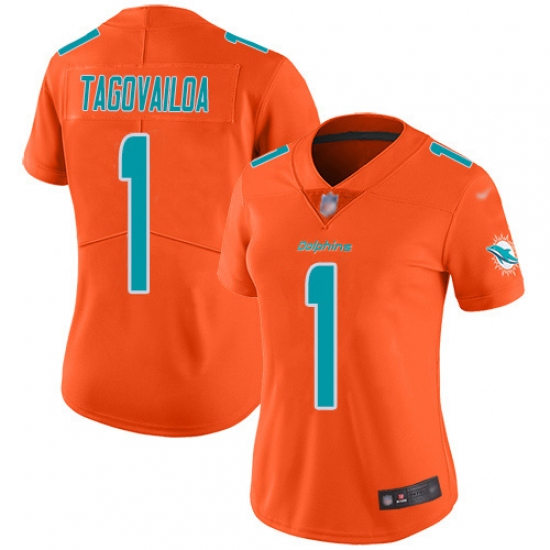 Women's Miami Dolphins 1 Tua Tagovailoa Orange Stitched Limited Inverted Legend Jersey