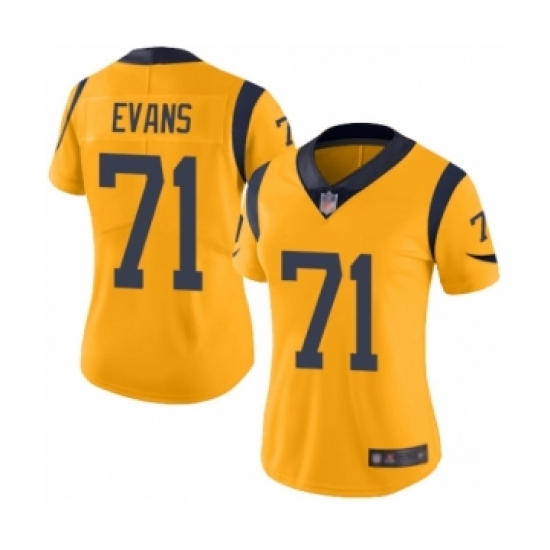 Women's Los Angeles Rams 71 Bobby Evans Limited Gold Rush Vapor Untouchable Football Jersey