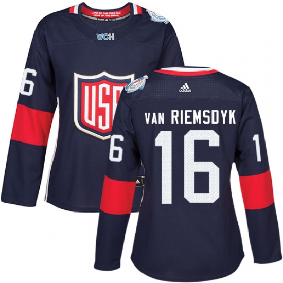 Women's Adidas Team USA 16 James van Riemsdyk Authentic Navy Blue Away 2016 World Cup Hockey Jersey