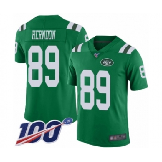 Men's New York Jets 89 Chris Herndon Limited Green Rush Vapor Untouchable 100th Season Football Jersey