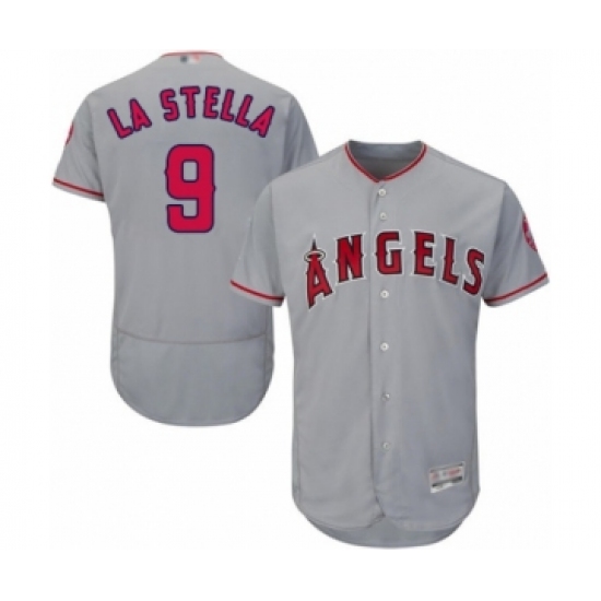 Men's Los Angeles Angels of Anaheim 9 Tommy La Stella Grey Road Flex Base Authentic Collection Baseball Jersey