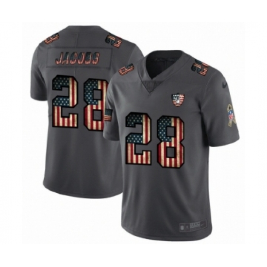 Men's Oakland Raiders 28 Josh Jacobs Limited Black USA Flag 2019 Salute To Service Football Jersey