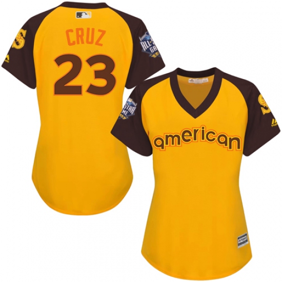 Women's Majestic Seattle Mariners 23 Nelson Cruz Authentic Yellow 2016 All-Star American League BP Cool Base MLB Jersey