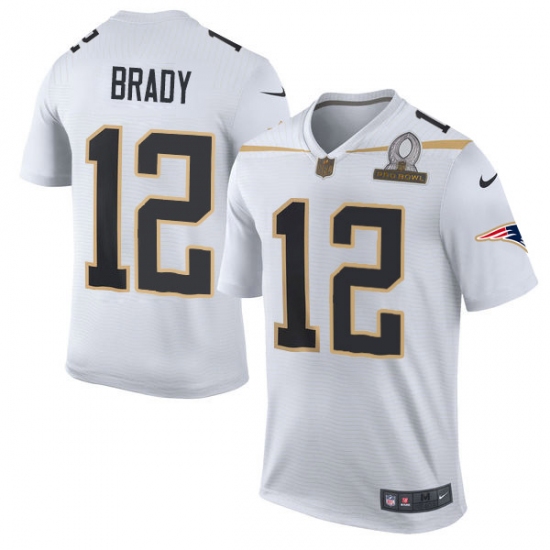 Men's Nike New England Patriots 12 Tom Brady Elite White Team Rice 2016 Pro Bowl NFL Jersey