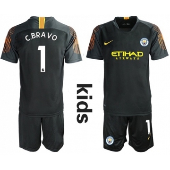 Manchester City 1 C.Bravo Black Goalkeeper Kid Soccer Club Jersey