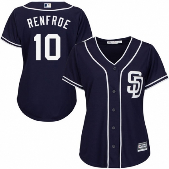 Women's Majestic San Diego Padres 10 Hunter Renfroe Authentic Navy Blue Alternate 1 Cool Base MLB Jersey