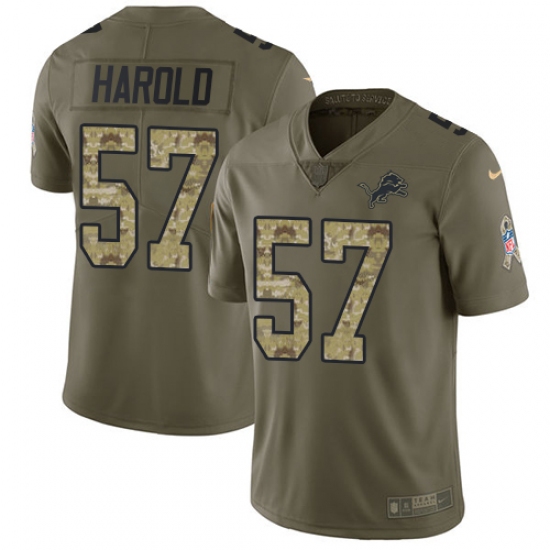Men's Nike Detroit Lions 57 Eli Harold Limited Olive Camo Salute to Service NFL Jersey