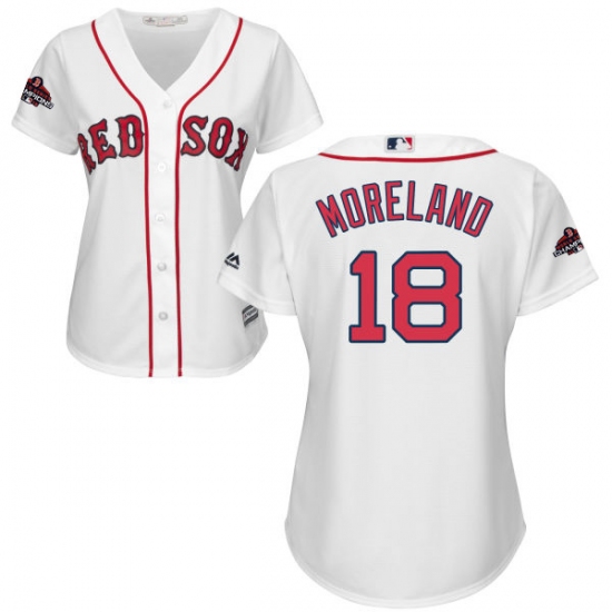 Women's Majestic Boston Red Sox 18 Mitch Moreland Authentic White Home 2018 World Series Champions MLB Jersey