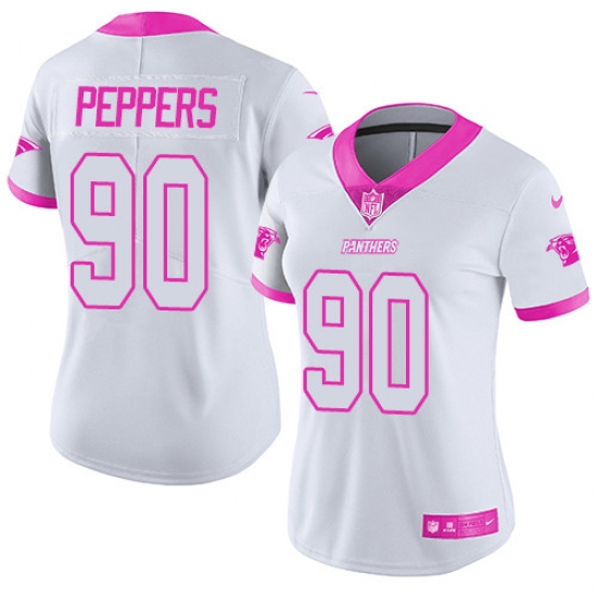 Women's Nike Carolina Panthers 90 Julius Peppers Limited White/Pink Rush Fashion NFL Jersey