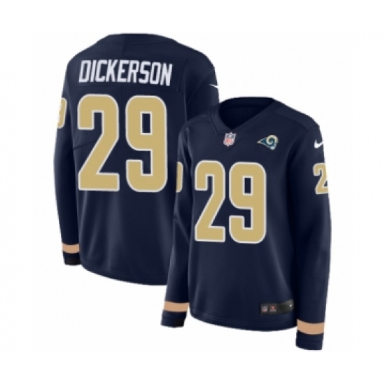 Women's Nike Los Angeles Rams 29 Eric Dickerson Limited Navy Blue Therma Long Sleeve NFL Jersey