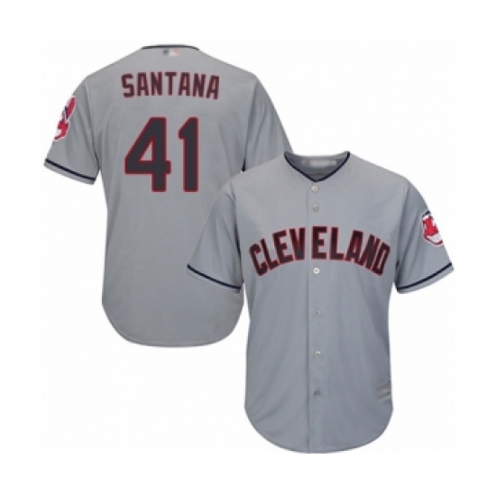Men's Cleveland Indians 41 Carlos Santana Replica Grey Road Cool Base Baseball Jersey