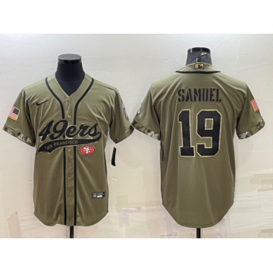 Men's San Francisco 49ers 19 Deebo Samuel 2022 Olive Salute to Service Cool Base Stitched Baseball Jersey
