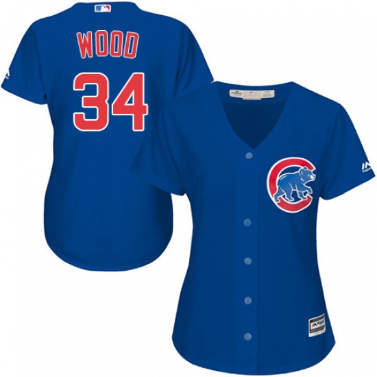 Women's Majestic Chicago Cubs 34 Kerry Wood Authentic Royal Blue Alternate MLB Jersey