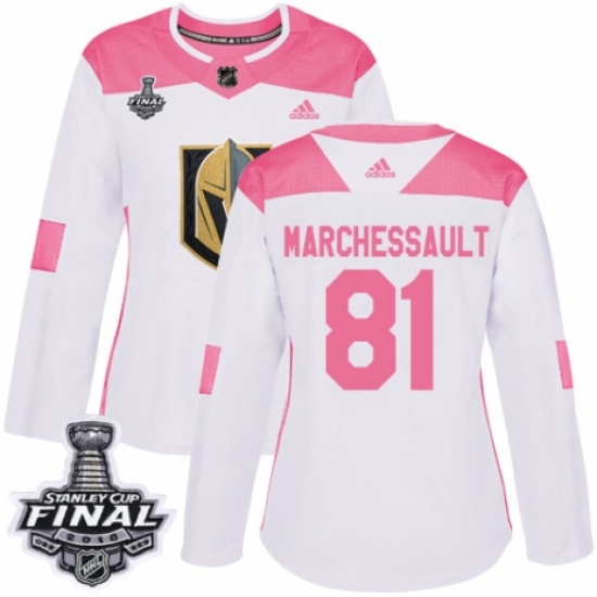 Women's Adidas Vegas Golden Knights 81 Jonathan Marchessault Authentic White/Pink Fashion 2018 Stanley Cup Final NHL Jersey