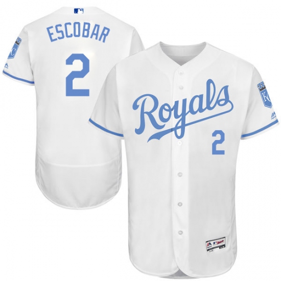 Men's Majestic Kansas City Royals 2 Alcides Escobar Authentic White 2016 Father's Day Fashion Flex Base MLB Jersey