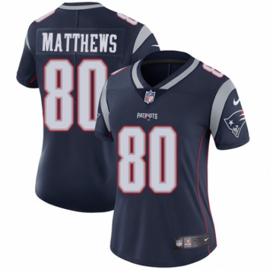 Women's Nike New England Patriots 80 Jordan Matthews Navy Blue Team Color Vapor Untouchable Limited Player NFL Jersey
