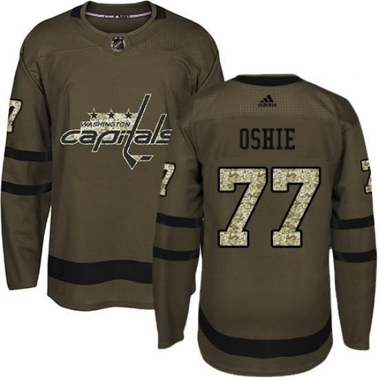 Youth Adidas Washington Capitals 77 T.J. Oshie Authentic Green Salute to Service NHL Jersey