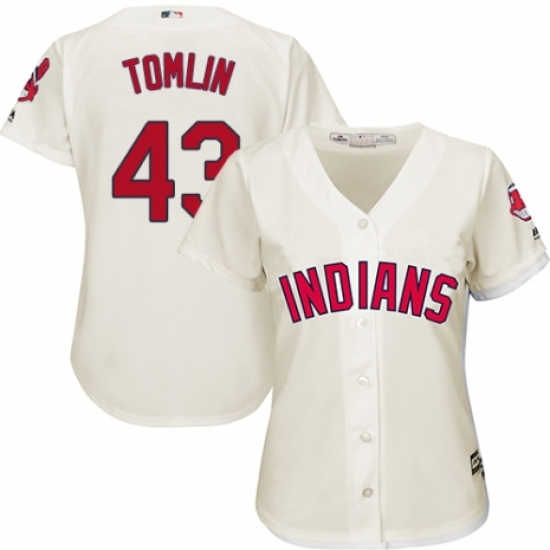 Women's Majestic Cleveland Indians 43 Josh Tomlin Replica Cream Alternate 2 Cool Base MLB Jersey