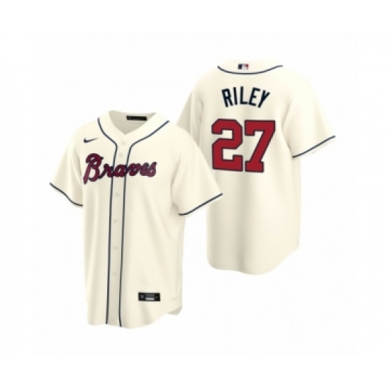 Men's Atlanta Braves 27 Austin Riley Nike Cream 2020 Replica Alternate Jersey