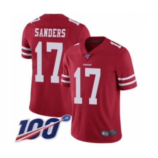 Youth San Francisco 49ers 17 Emmanuel Sanders Red Team Color Vapor Untouchable Limited Player 100th Season Football Jersey