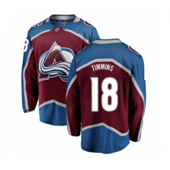 Youth Colorado Avalanche 18 Conor Timmins Authentic Maroon Home Fanatics Branded Breakaway NHL Jersey