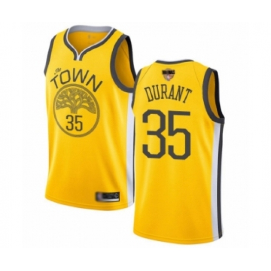 Men's Golden State Warriors 35 Kevin Durant Yellow Swingman 2019 Basketball Finals Bound Jersey - Earned Edition