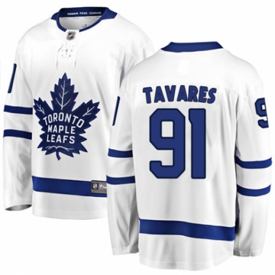 Youth Toronto Maple Leafs 91 John Tavares Authentic White Away Fanatics Branded Breakaway NHL Jersey