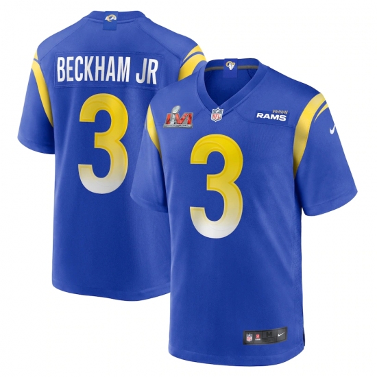Men's Los Angeles Rams 3 Odell Beckham Jr. Nike Royal Super Bowl LVI Limited Patch Jersey