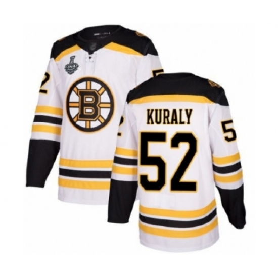 Youth Boston Bruins 52 Sean Kuraly Authentic White Away 2019 Stanley Cup Final Bound Hockey Jersey