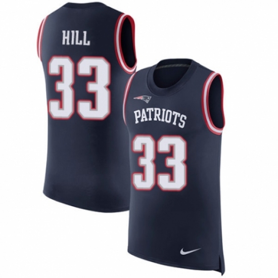 Men's Nike New England Patriots 33 Jeremy Hill Navy Blue Rush Player Name & Number Tank Top NFL Jersey