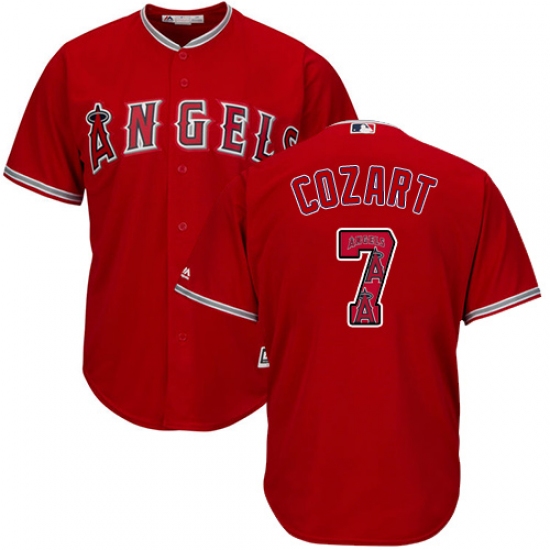 Men's Majestic Los Angeles Angels of Anaheim 7 Zack Cozart Authentic Red Team Logo Fashion Cool Base MLB Jersey