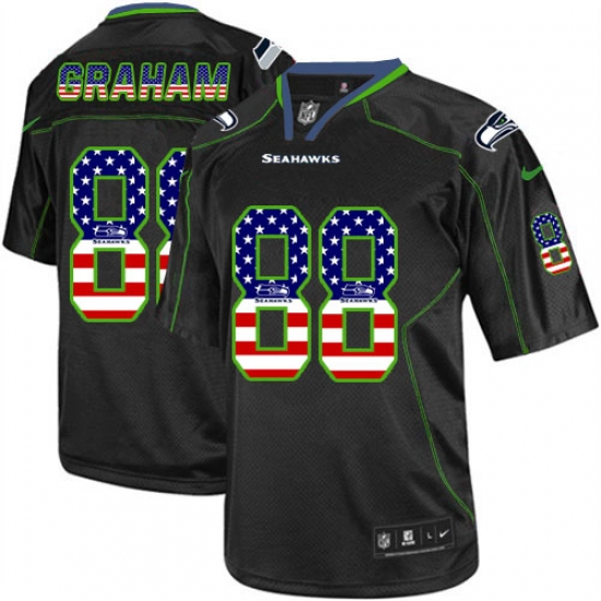 Men's Nike Seattle Seahawks 88 Jimmy Graham Elite Black USA Flag Fashion NFL Jersey