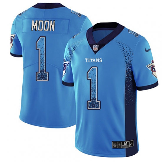 Men's Nike Tennessee Titans 1 Warren Moon Limited Blue Rush Drift Fashion NFL Jersey