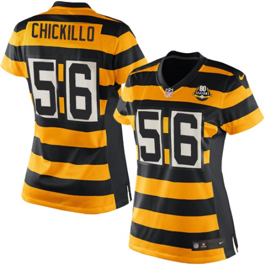 Women's Nike Pittsburgh Steelers 56 Anthony Chickillo Limited Yellow/Black Alternate 80TH Anniversary Throwback NFL Jersey