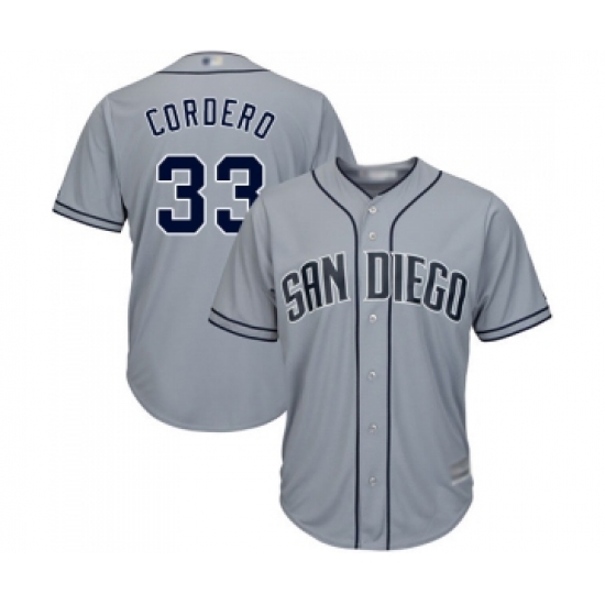 Men's San Diego Padres 33 Franchy Cordero Replica Grey Road Cool Base Baseball Jersey