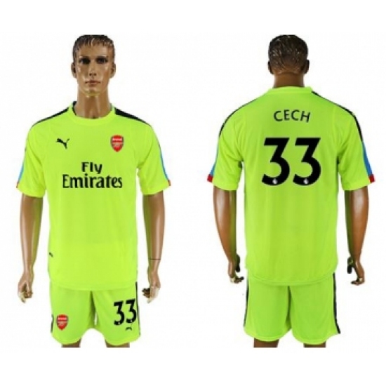 Arsenal 33 Cech Shiny Green Goalkeeper Soccer Club Jersey
