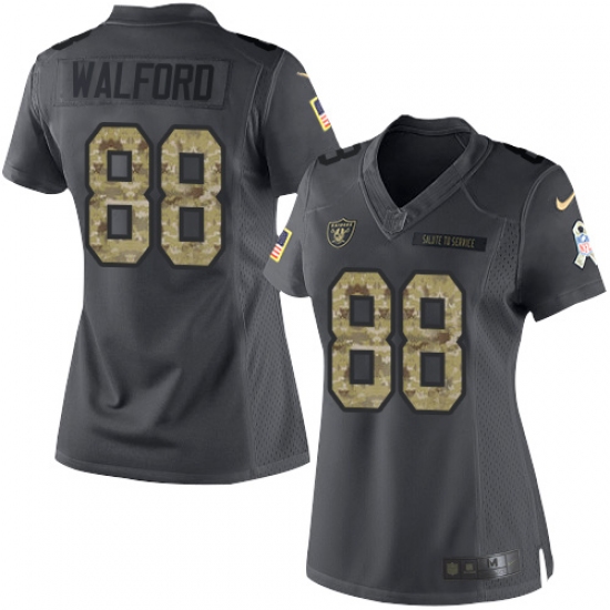 Women's Nike Oakland Raiders 88 Clive Walford Limited Black 2016 Salute to Service NFL Jersey